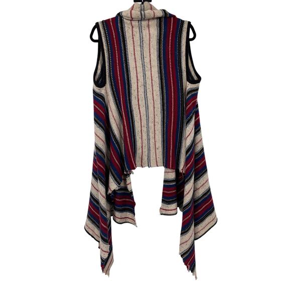 Sam Edelman Blue Red Cream Elsie Blanket Southwestern Waterfall Cardigan Vest - Picture 3 of 8